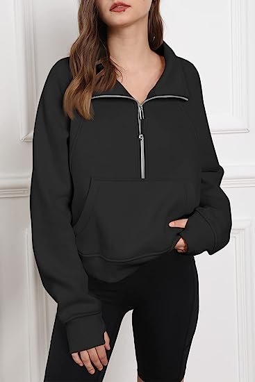 Womens Half Zip Cropped Pullover Sweatshirts Fleece Quarter Zipper Hoodies
