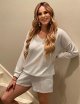 Women's Pajama Set V Neck Off Shoulder Pajamas Long Sleeve Top and Shorts 2 piece set