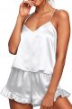 Women's Sexy Silk Satin Ruffled Pajamas Sets Cami Shorts Sets