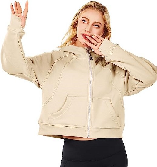 Workout Hoodies Zip Up Sweatshirt Pullover Long Sleeve Crop Hoodies